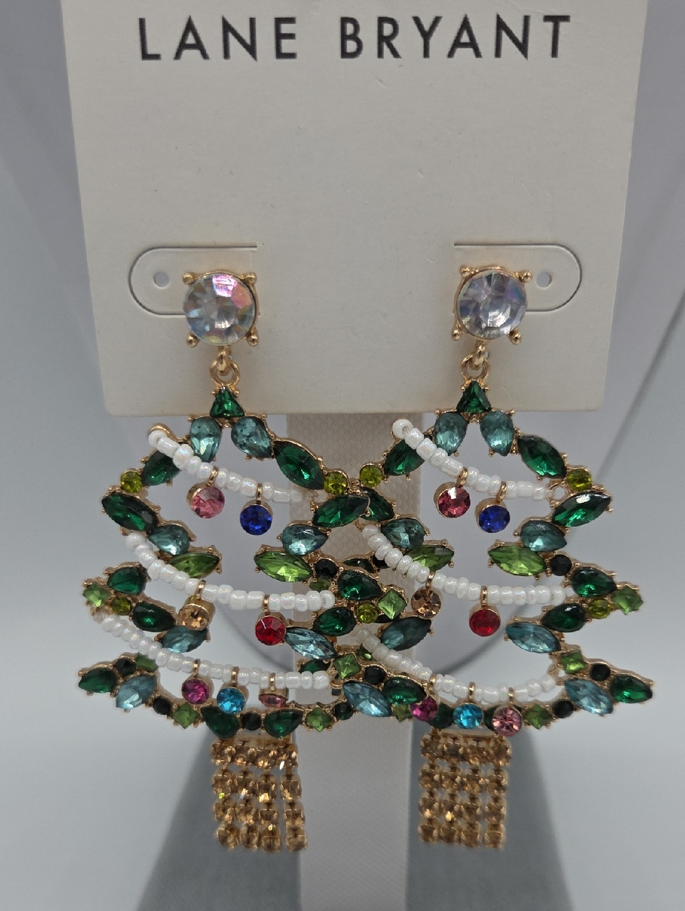 5 for $25! Lane Bryant Green Christmas Tree Multicolor Crystal Drop Earrings